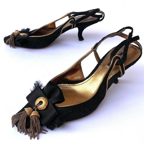 Dolce & Gabbana Kitten Heels Size 36‎ Black Gold - Picture 1 of 8